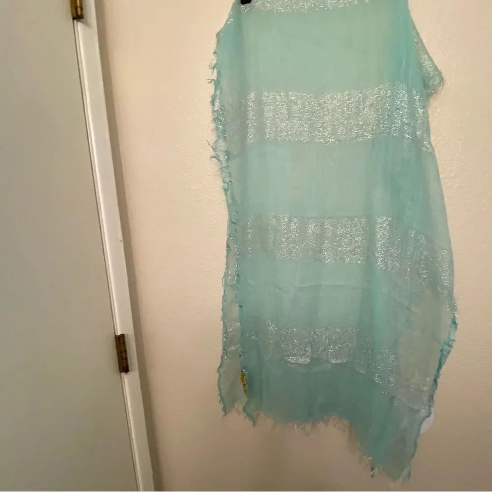 Peace of Cake teal aqua Mermaidcore lightweight coastal gauze scarf 23x72